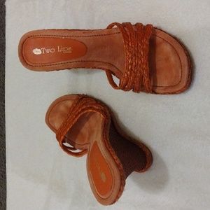 Braided high raffia wedges-orange size 9